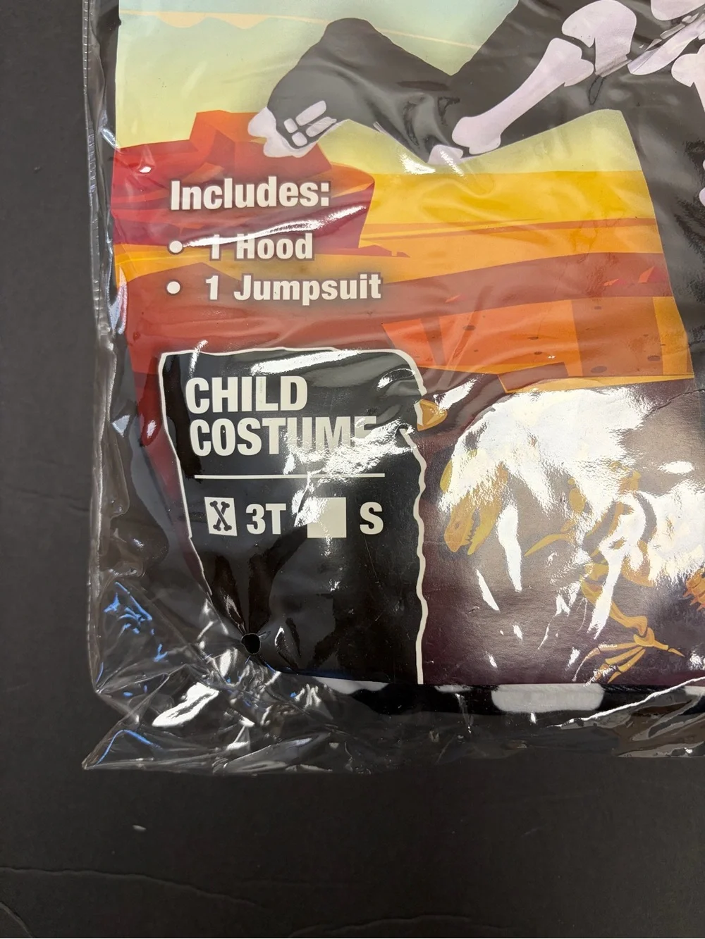 Kids Cartoon Skeleton T-Rex Costume - Black & White
